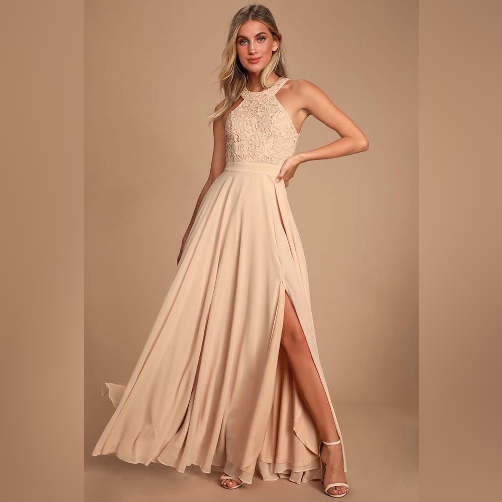 NWT Lulus Picture Perfect Blush Lace Maxi Dress